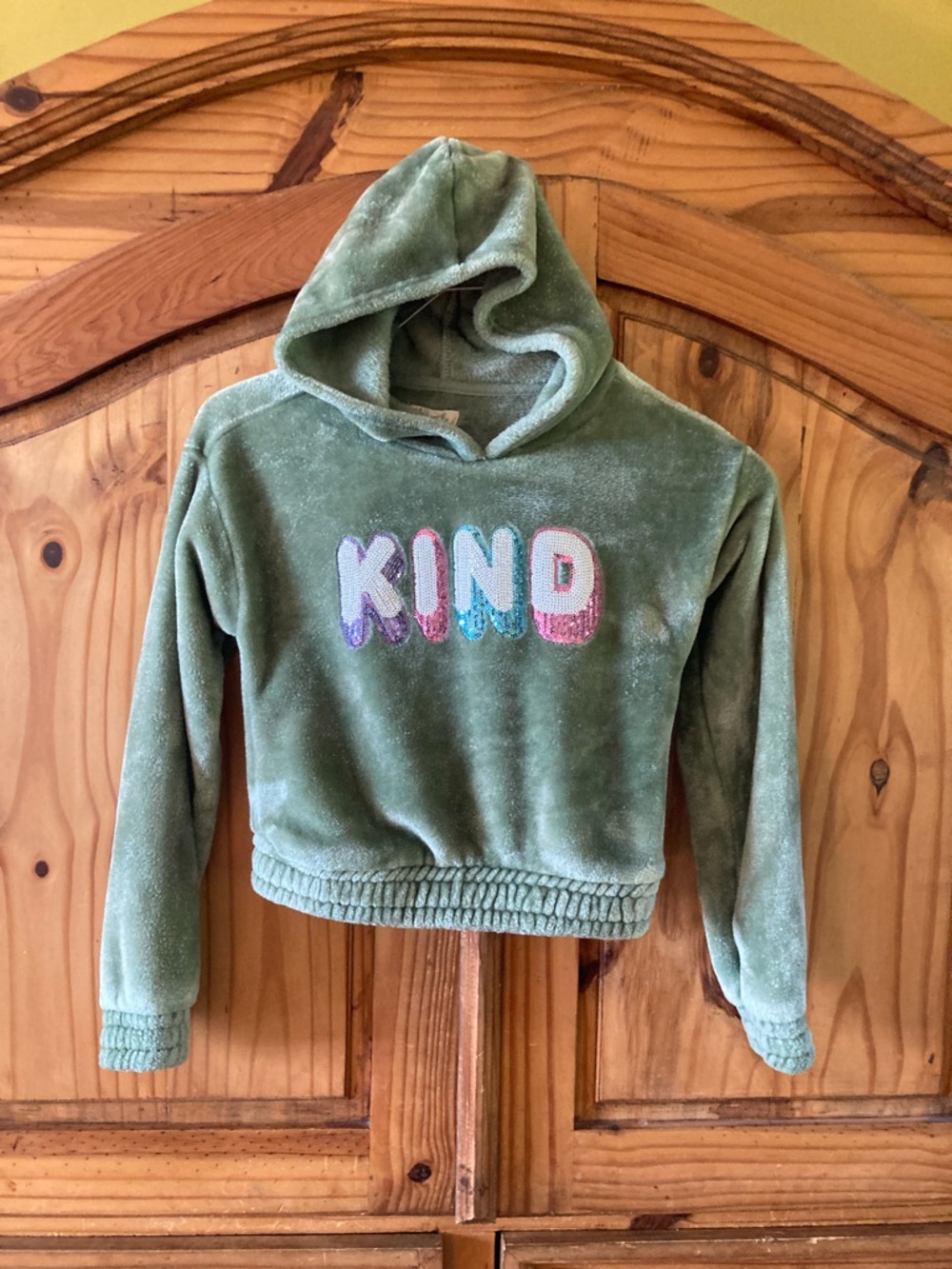 Girls Colette Lilly green KIND sequins hoodie fleece size M (10/12)